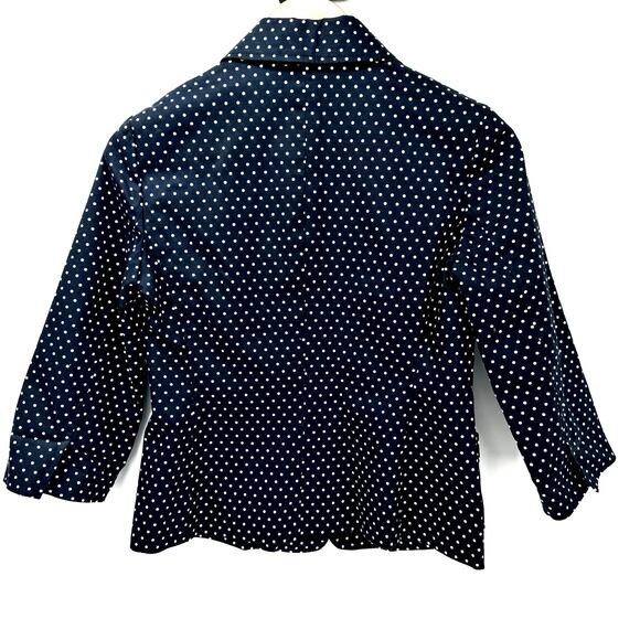 Talbots Blazer Womens Petite 2 2P Blue White Polka Dot 3/4 Sleeve Button Up - Picture 4 of 7